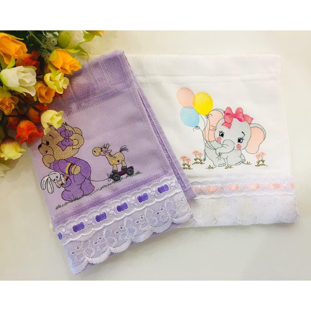 kit com duas toalhinhas de lavabo,toalhas de boca,toalha infantil bordadas e personalizada