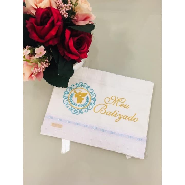 Toalha para batizado batismo eucaristia bordada e personalizada para lembrancinha e presente