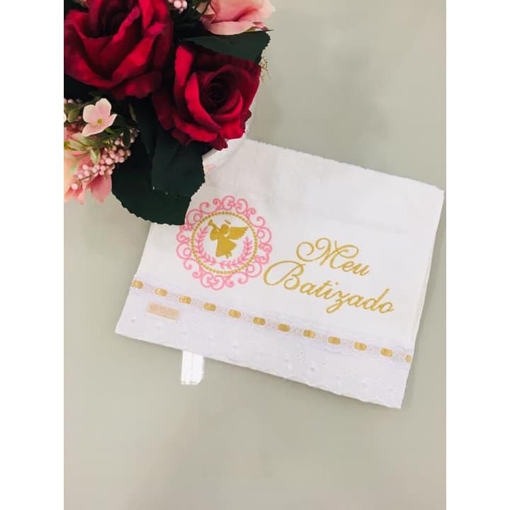 Toalha para batizado batismo eucaristia bordada e personalizada para lembrancinha e presente