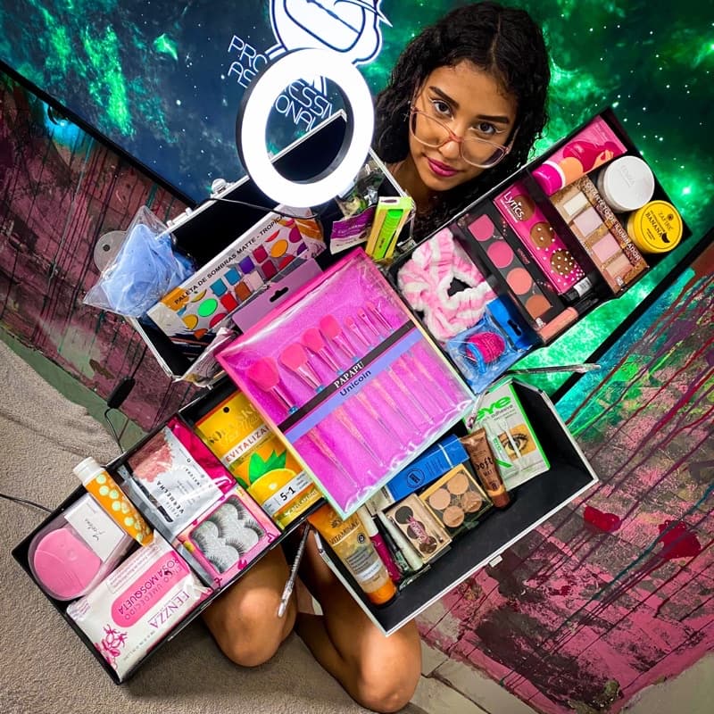Maleta de Maquiagem Completa Blogueira 4.6 Com Ring Light e Esponja melhor presente de natal kit de maquiagem