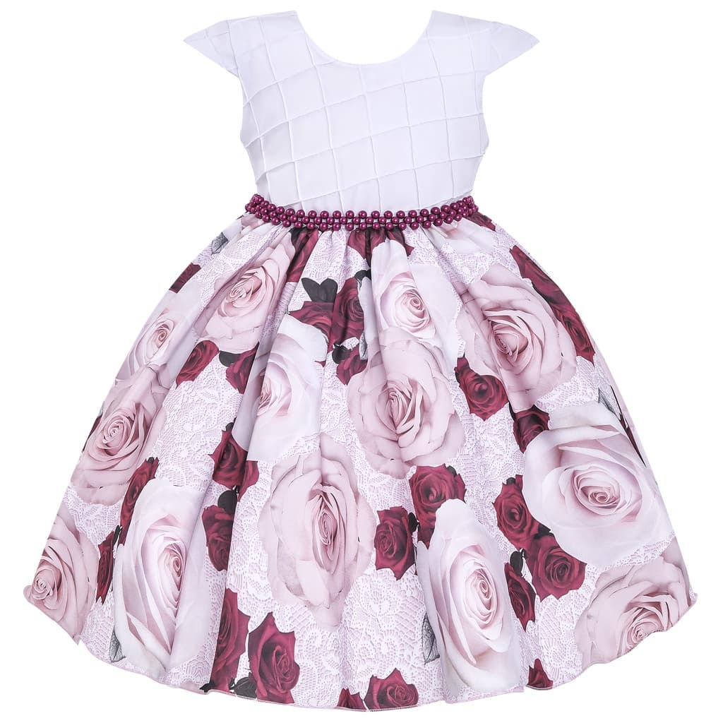 Vestido Infantil Floral Marsala Festa Moda Evangélica Casamento
