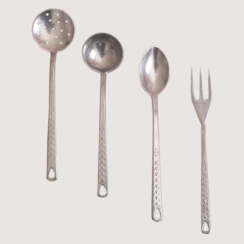 kit 4 colheres de alumínio batido colher Concha escumadeira garfo