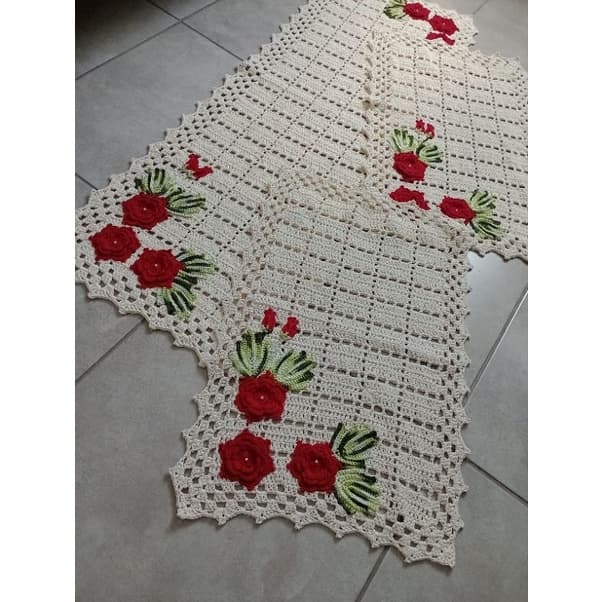 Jogo de cozinha de crochê 3 peças 100% artesanal Retangular