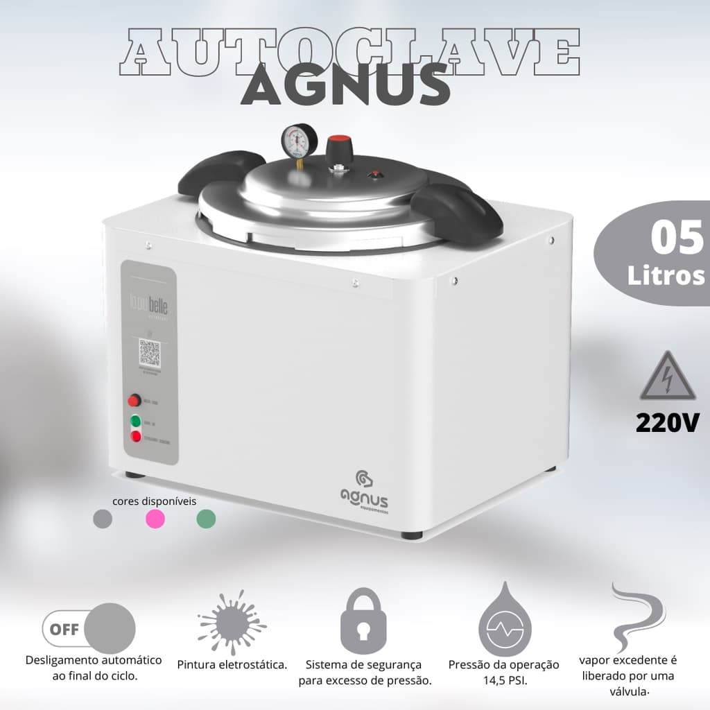 Autoclave Esterelizador Manicure Salao de Beleza Estudio de Tatuagem Agnus 05 Litros 220V Cinza Registro Anvisa