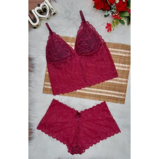 conjunto cropped de renda alça normal