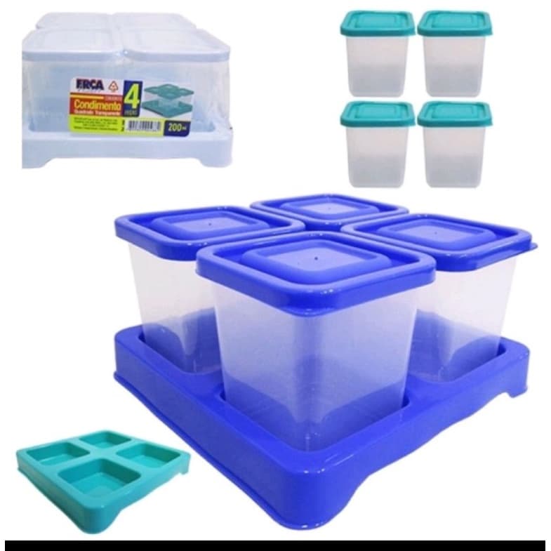 Kit com 4 Porta Temperos Quadrado com Suporte 200ml - Ercaplast
