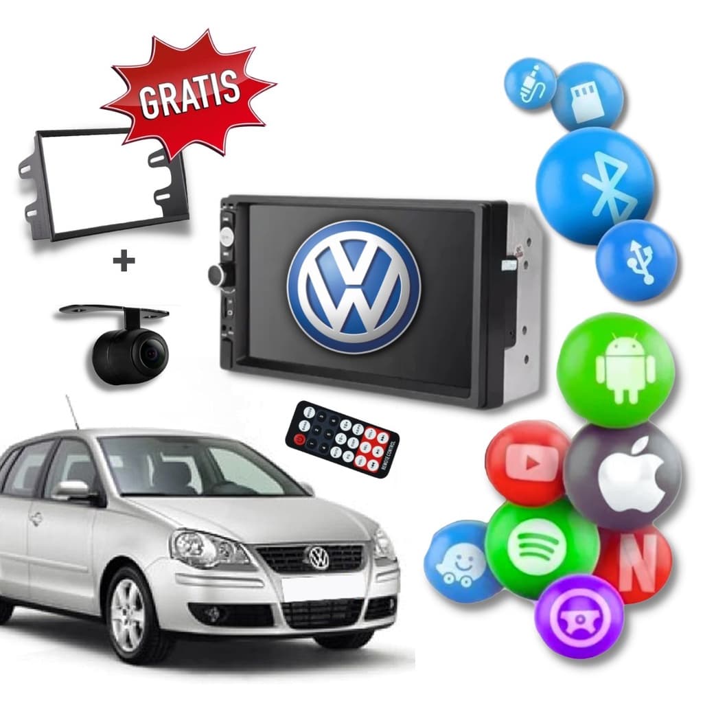 Central Multimidia Polo 2003 Á 2013 Com Camera de Ré Moldura Específica Bluetooth Usb Sd-Card Auxiliar Rca Espelhamento