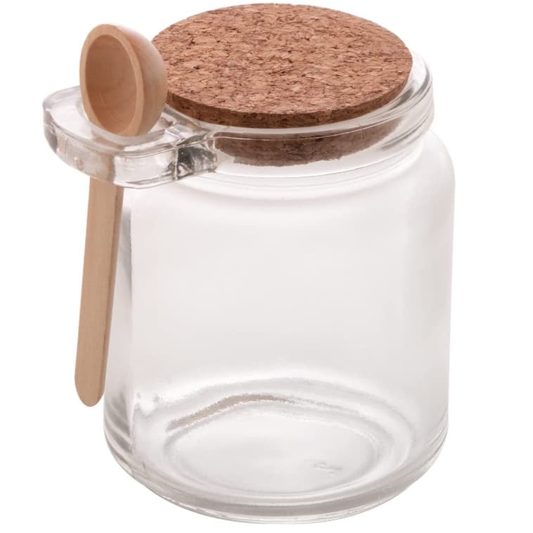 Porta Tempero Pote de Vidro com Colher de Bambu e Tampa Rolha 240ml - Clássico Condimento