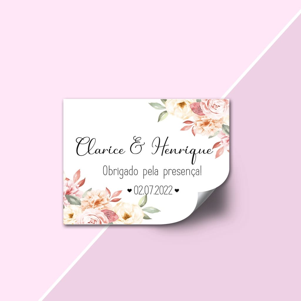 Etiqueta Adesiva Retangular 4x3cm personalizada para lembrancinhas de casamento, noivados, chá de cozinha