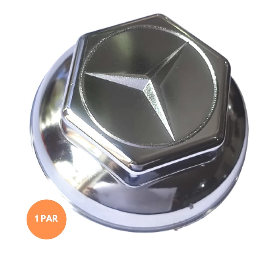 PAR Sobre Tampa Cromada Cubo Dianteiro Mercedes Mb 1113 1317 Ate 1620 Atron Cara Preta 608 710 Capa do Cubo