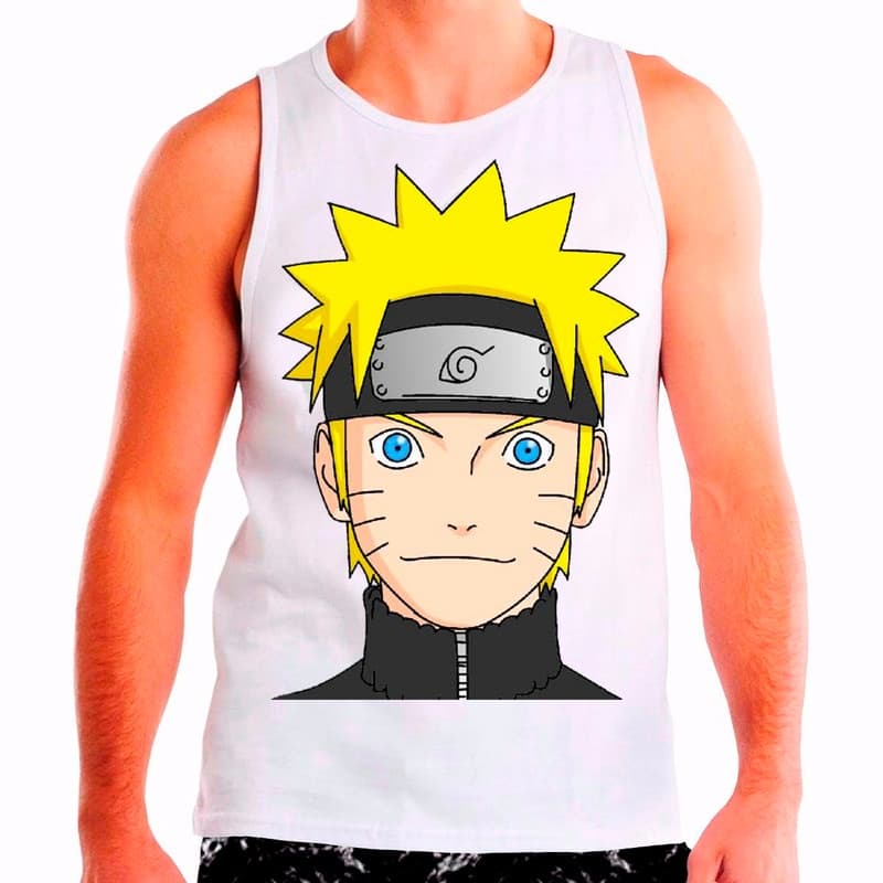 Regata Masculina Branca Desenho Naruto Anime 09