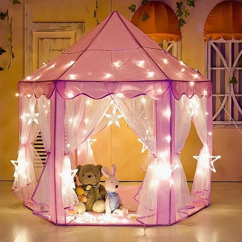 TENDA ROSA COM LED Barraca Cabana Infantil Princesa Menina Festa do Pijama
