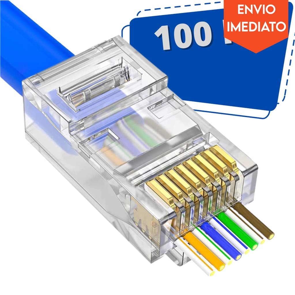 Conector Cabo de Internet RJ45 Vazado Cat5 EZ Exbom 100 Unidades