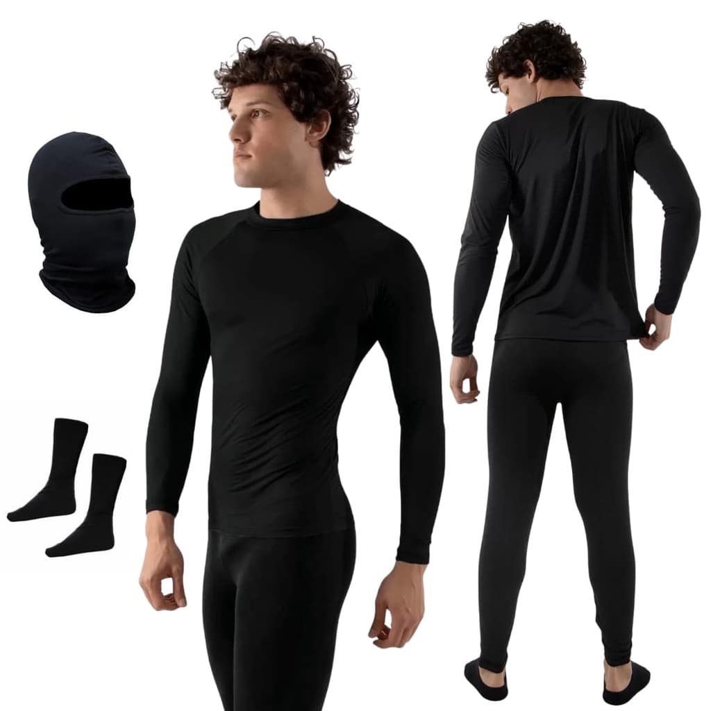 Conjunto Térmico Segunda Pele + Balaclava + Meia Forrada Inverno Europa