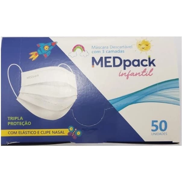 Mascara Cirurgica Tripla Infantil Medpack Branco Caixa 50 Unds 7071