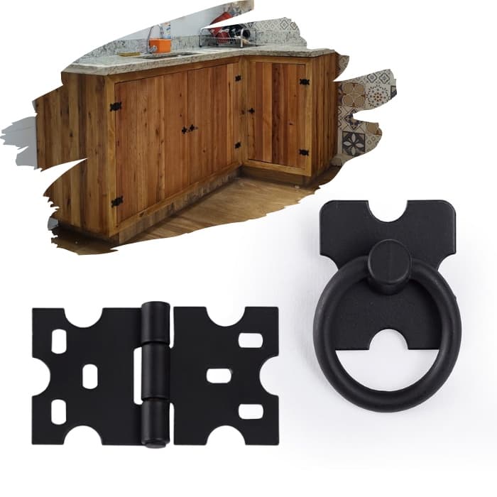 Kit 6 Unid. 4 Dobradiças + 2 Puxador Rustico Preto