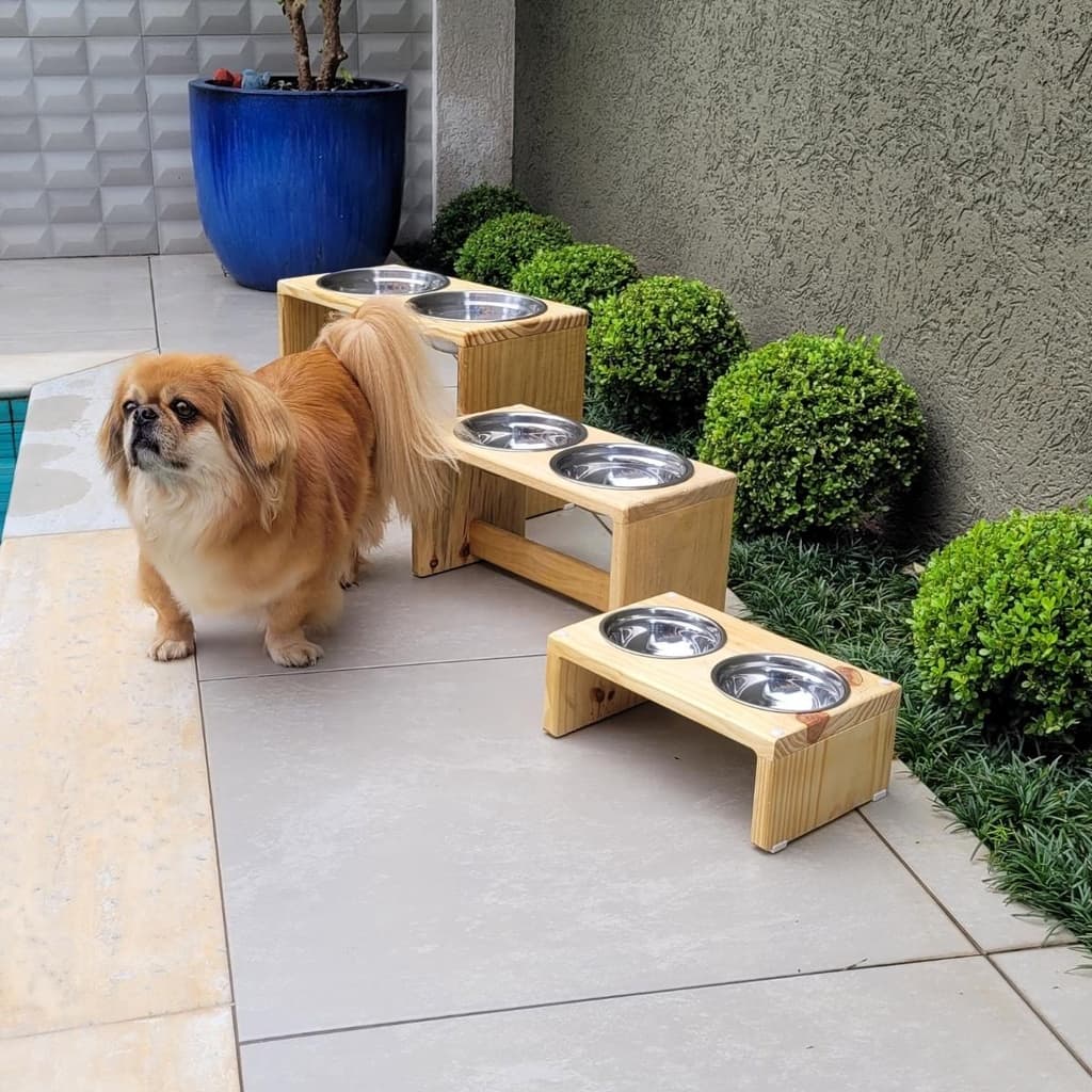 Comedouro Suporte Alimentador Bebedouro Elevado Ração Cachorro Gato Pet Pote Inox Pets Cumbuca