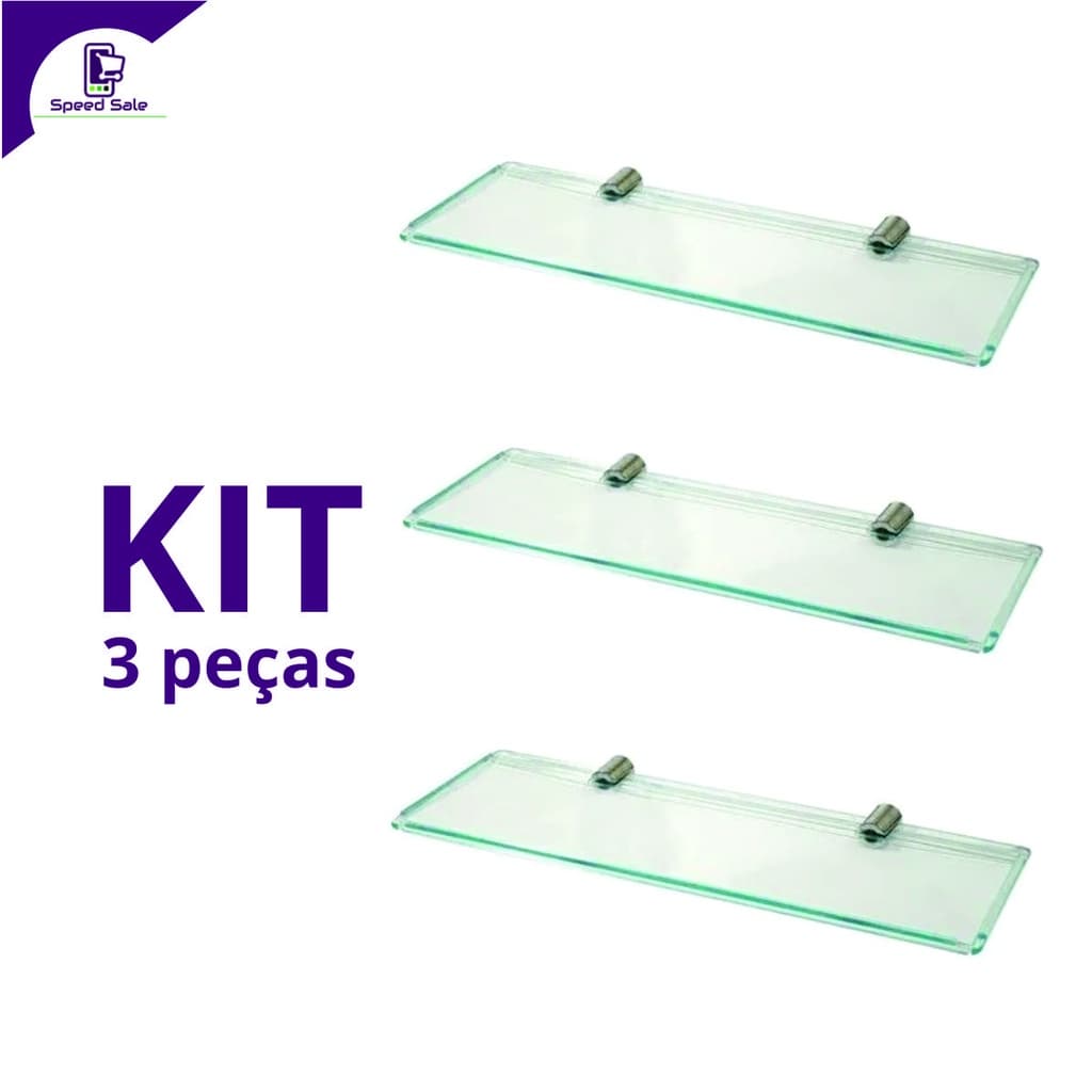 Kit com 3 Prateleira retade  acrílico porta shampoo banheiro cozinha Kit Instalação Organizador