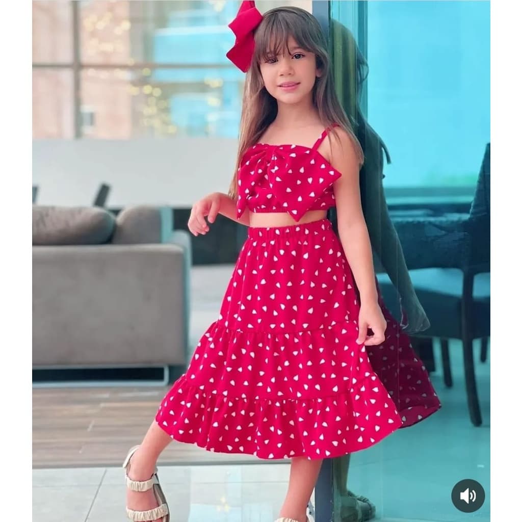 Conjunto Feminino Infantil Cropped e Saia de Menina Blogueirinha Moda Verão Mine Diva