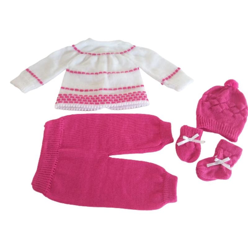 Conjunto de lã listrado 5 pçs  pra Bebê Pink