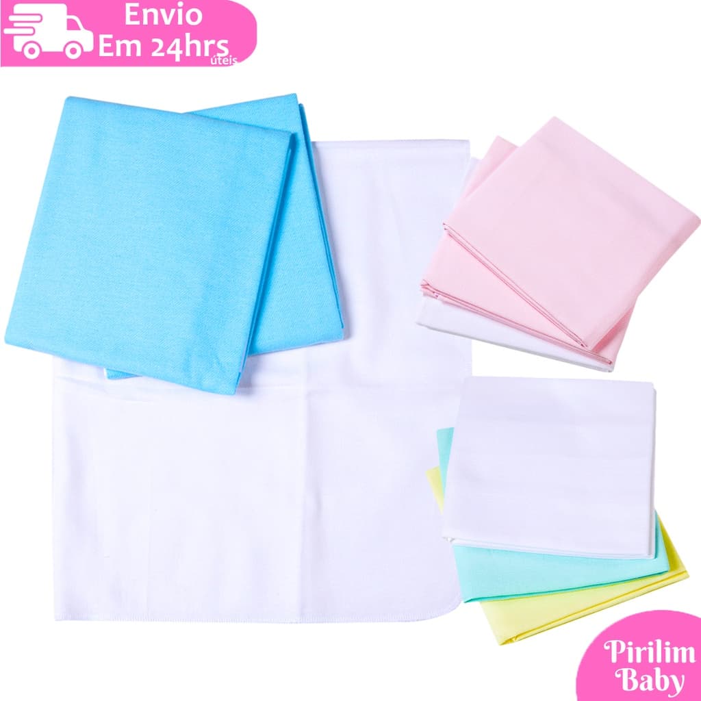 Kit 3 Manta Cueiro Bebe Flanelado Liso 80x50cm 100% algodão