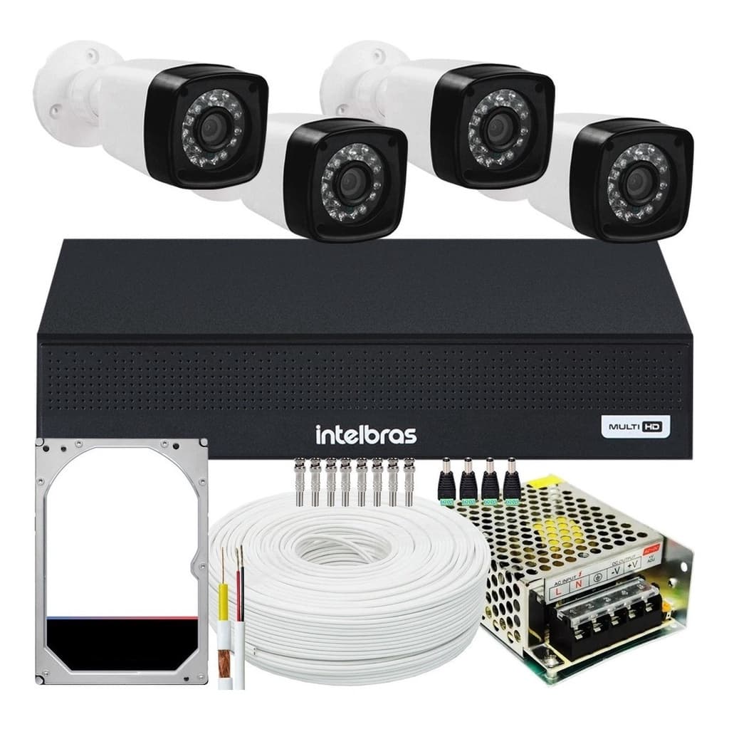 Kit 4 Câmeras de Segurança Dvr Intelbras 4 Canais Completo Acesso Celular