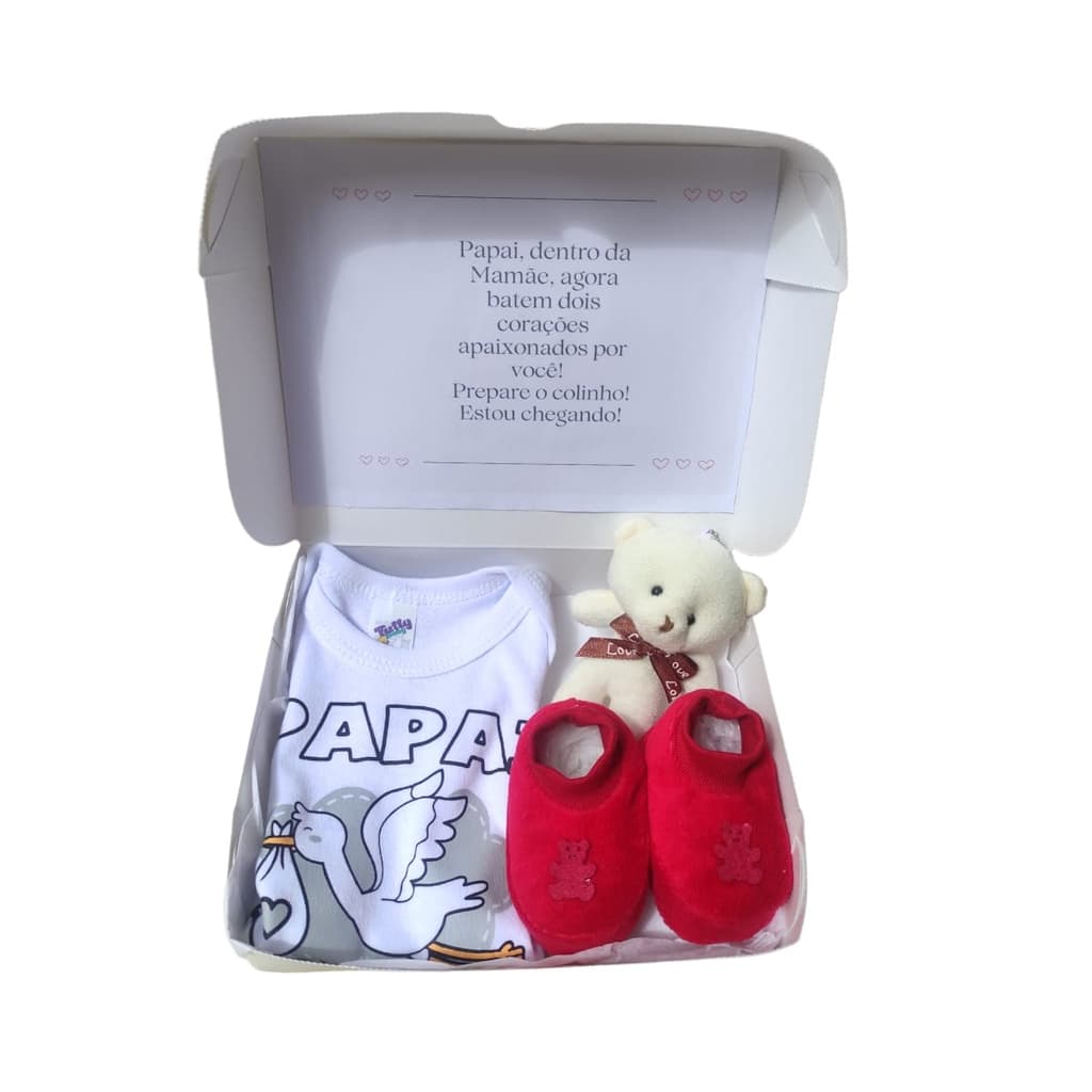 Kit Completo Caixa Revelação Anúncio Gravidez Papai e Vovó Bebê a Caminho Body Pantufas Ursinho