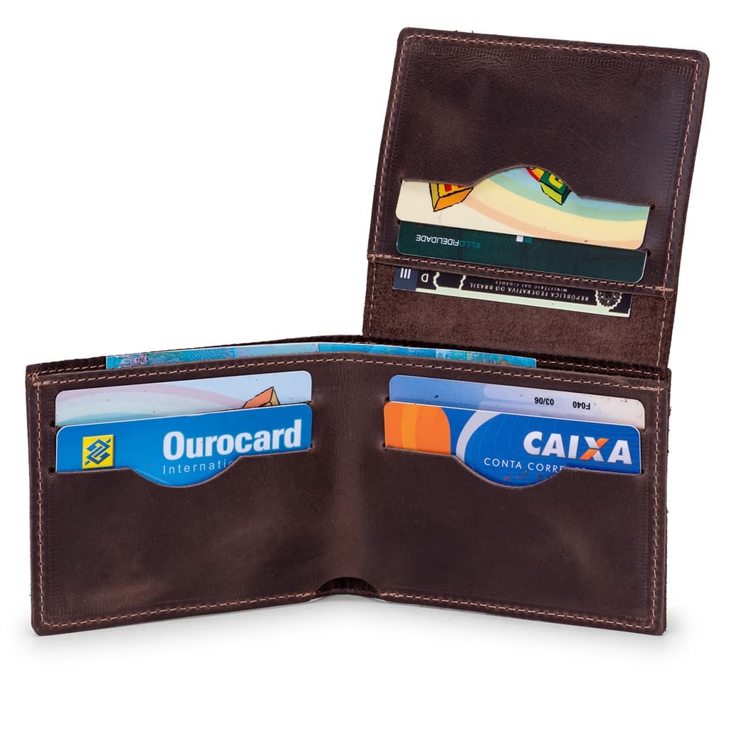 Carteira Masculina L Couro Legítimo 6 Cartões + CNH e Cédulas