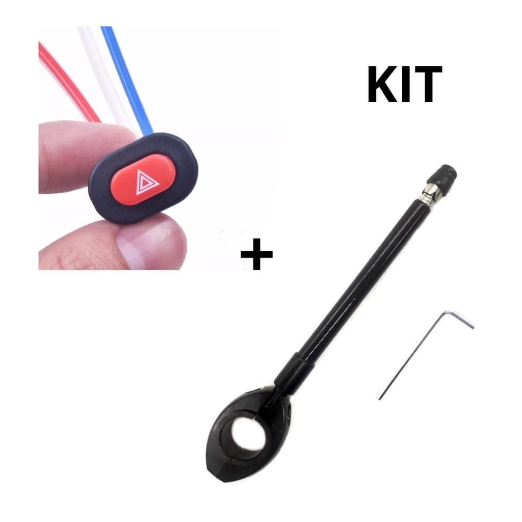 Kit Antena Corta Linha Pipa Retrátil Anti Cerol Aço Inox Guidão 7 Estágios U + Botão Auxiliar Pisca Alerta Moto  3 Fios