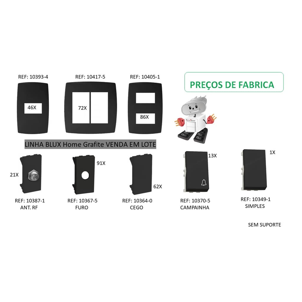 KIT LINHA BLUX HOME GRAFITE PLACA E MODULO