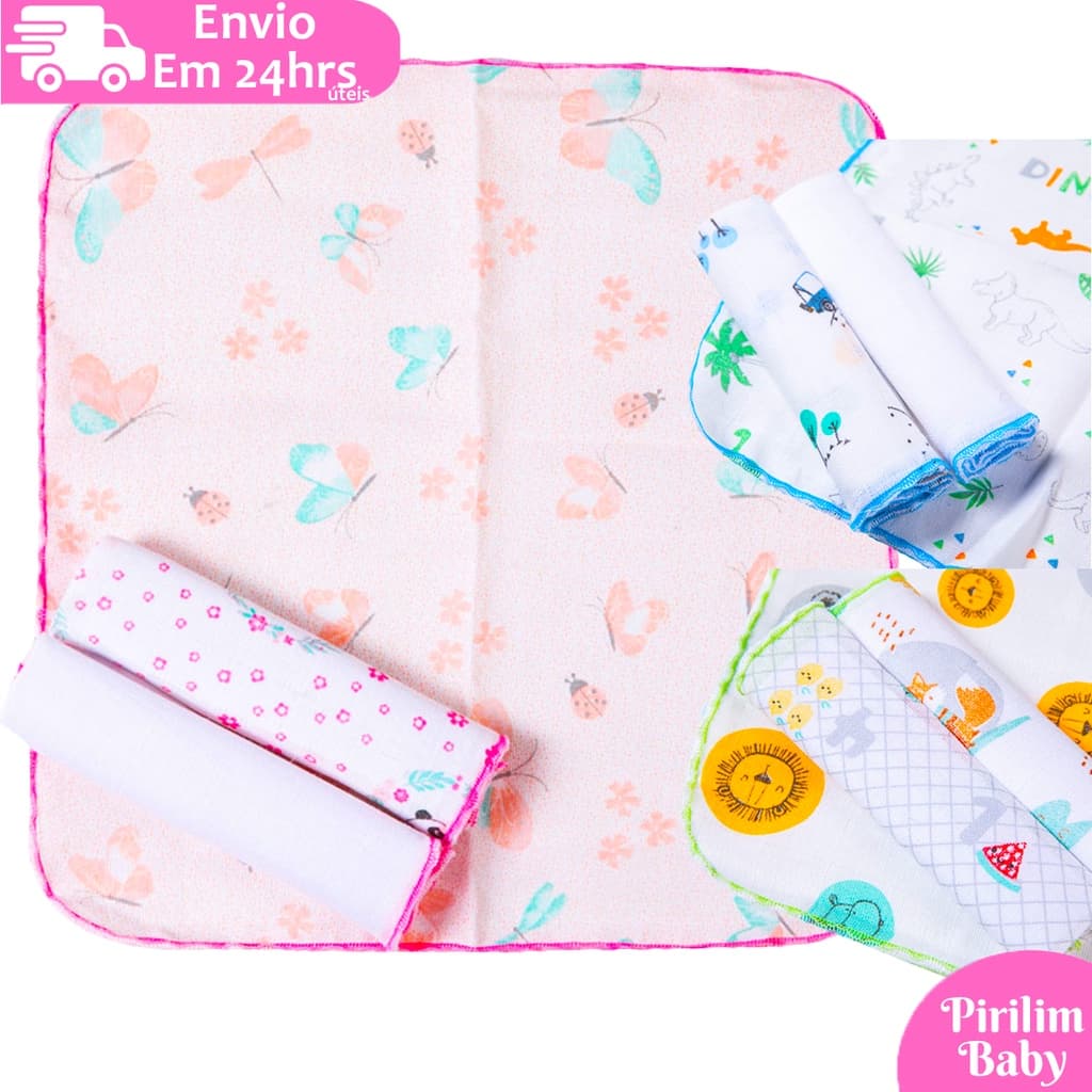 Kit 6 Fralda de boca bebe Paninho de boca 30cm x 30cm 100% algodão Papi