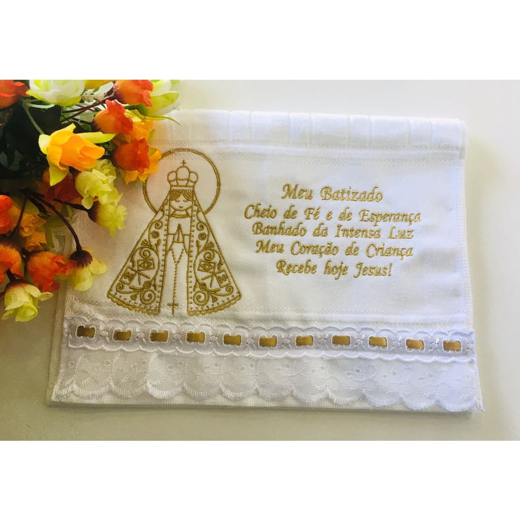 Toalha para batizado batismo eucaristia bordada e personalizada para lembrancinha e presente