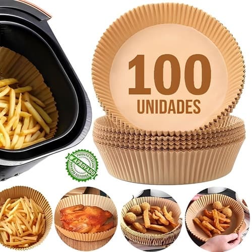 Kit 100 Forma Papel Forro Air Fryer Antiaderente Descartável