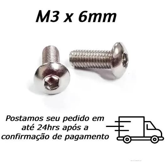 Parafuso M3 x 6mm Allen Cabeça Abaulada INOX