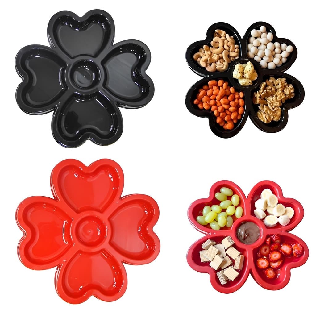 Petisqueira Trevo Plástico Petisqueira Para Todo Tipo De Petisco 30cm Petisqueira Vermelho e Preto