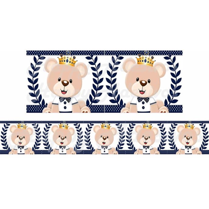 Faixa Adesiva Decorativa Ursinho Príncipe Urso Realeza Azul Decoração Quarto Menino Infantil