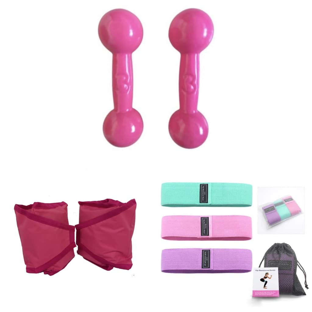 Halter Emborrachado 3kg + Caneleira 3kg + Kit Theraband Reforçado