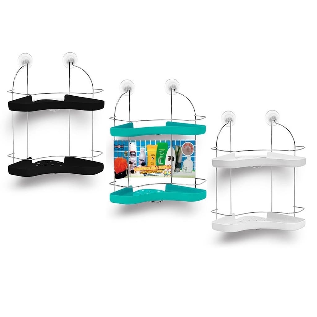 Prático Organizador Porta Shampoo Cantoneira Duplo Cromo Colors Fundo Plástico - Niquelart