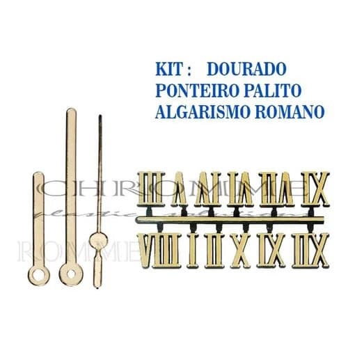 05 Kits De Ponteiros Para Relógio + 05 Números Romanos - Kit Dourado