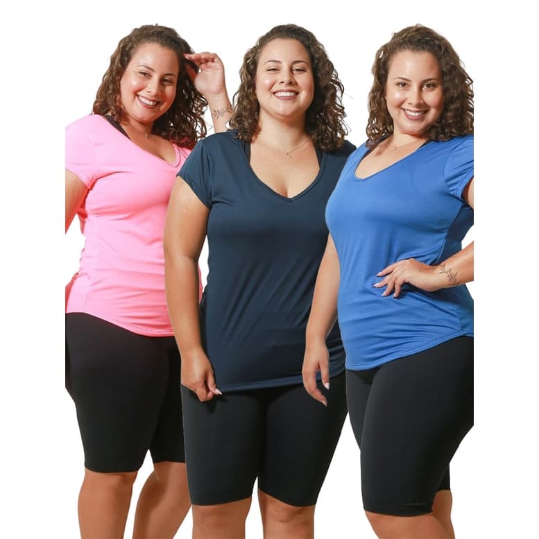 Roupas Femininas 3 peças Blusas Femininas Plus Size Gola V até ao G5  Camisetas Grandes Casual Curve
