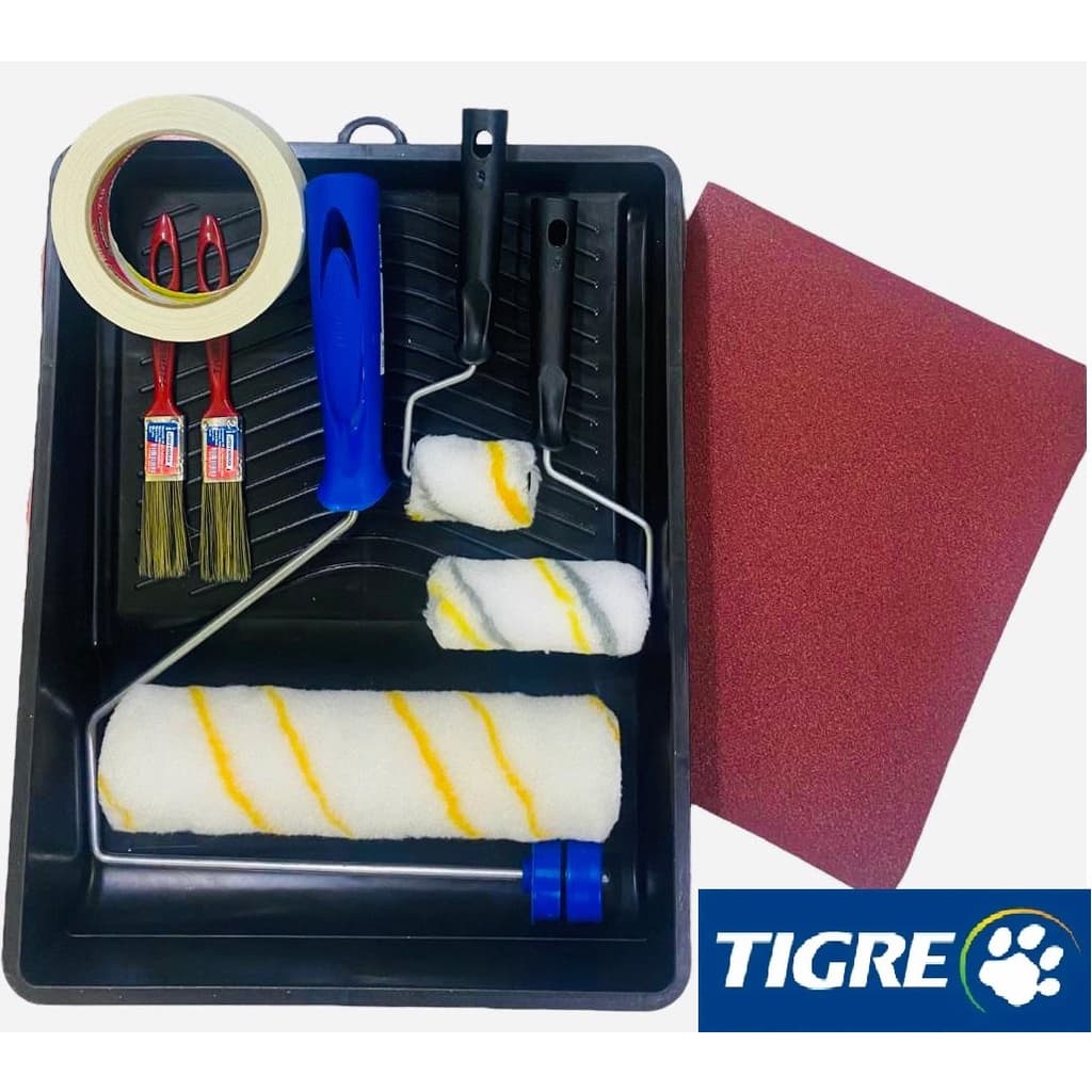 Kit Para Pintura Em Geral C/ 15 Peças Rolo Pincel Bandeja E Fita Crepe Completo