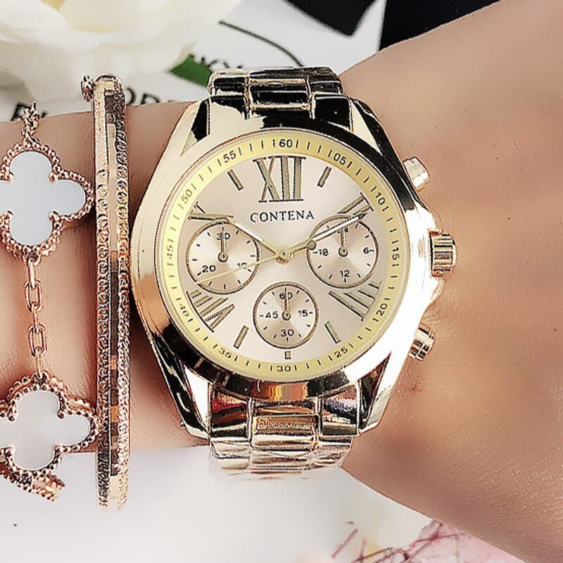 Relógio Feminino Quartzo Analógico Pulseira de Metal Rosé Dourado