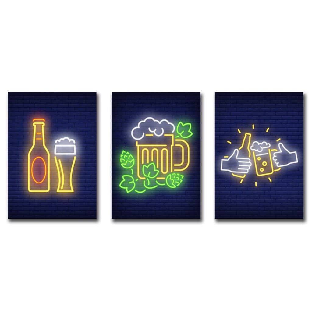 Kit 3 Placas Quadro decoração Bar Cerveja churrasco Efeito Visual Neon - tamanho - 20 X 30