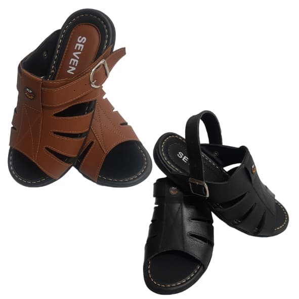 Kit 2 Pares Sandálias Masculinos 1 par Couro  1 par sintético Ortopédica solado Flexível borracha .