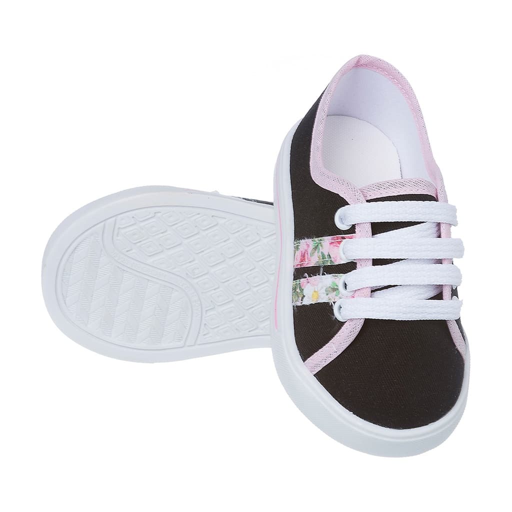 Tênis Sola Calçados infantil menina Preto floral delicado TSB49