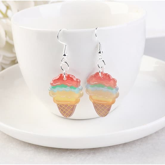 Brinco Diferenciado Sorvete Casquinha Colorido Ice Cream Acessório Fofo Kawaii