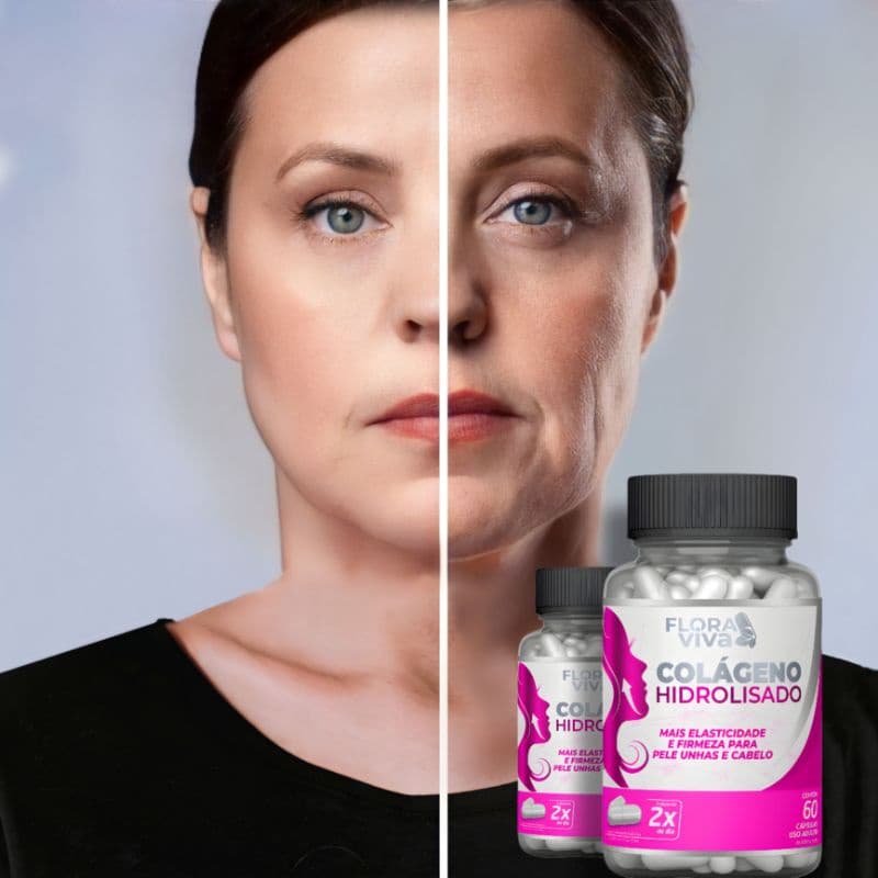 Colageno Hidrolisado para Rugas e Linhas de Expressão e também a Flacidez - 500mg/ 60 cápsulas