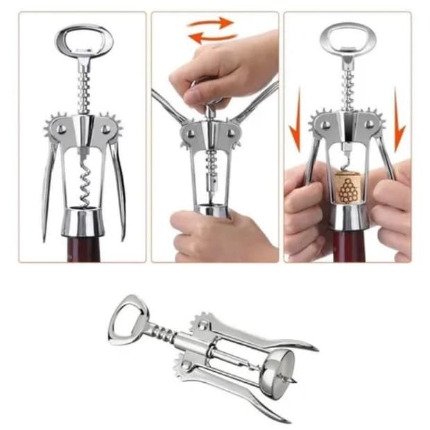 Saca Rolhas E Abridor De Garrafas Cromado Inox 17x6Cm Gourmet Mix - Saca Rolhas Liso - Abridor De Garrafas - Abridor De Vinho