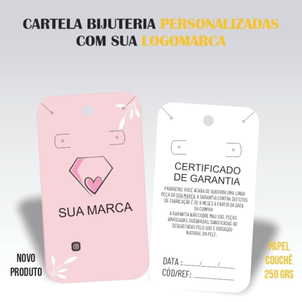 1.000 und Tag Personalizada com sua logo para brincos, colar semijoias tamanho 8,8x4,8