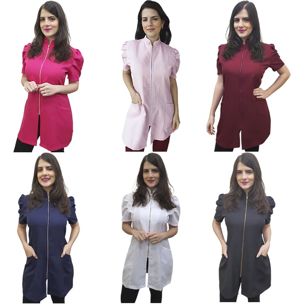 Jaleco Acinturado Feminino Manga Curta Estilo Manga Princesa Gola Padre E Zíper Dourado Bu622
